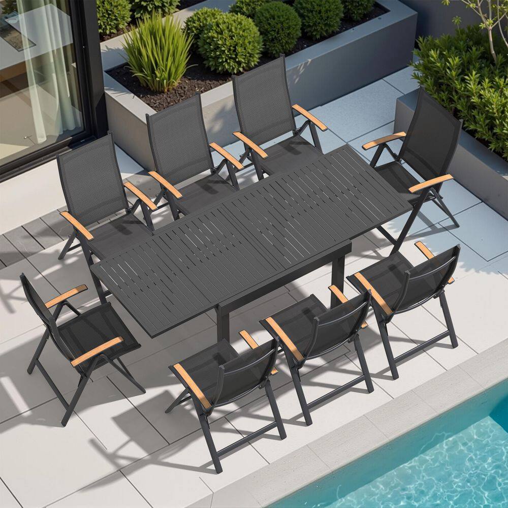 9-Piece Aluminum Outdoor Dining Set Powder Coated Extendable Dining Table and 8 Foldable Chairs with Adjustable Backrest price history on PriceWatchPro