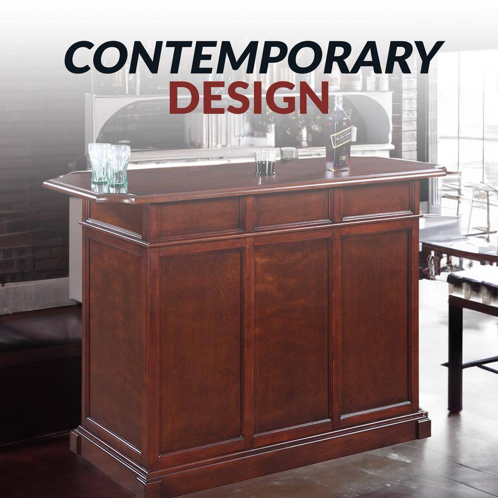 Mahogany Finish Poplar Wood Home Bar with Storage and Shelves