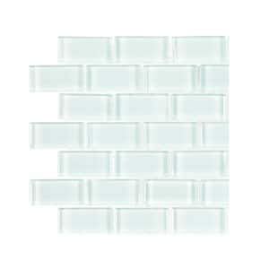 Take Home Tile Sample - Glacier Ice Green 4.5 in. x 4.5 in. Interlocking Gloss Glass Mosaic