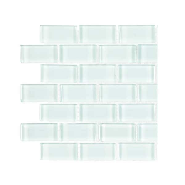 Jeffrey Court Take Home Tile Sample - Glacier Ice Green 4.5 in. x 4.5 in. Interlocking Gloss Glass Mosaic