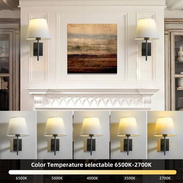 Set Of 2 Battery Operated Wall Sconces - Dimmable LED, Remote Control, 2700K-6500K, Rechargeable, Black