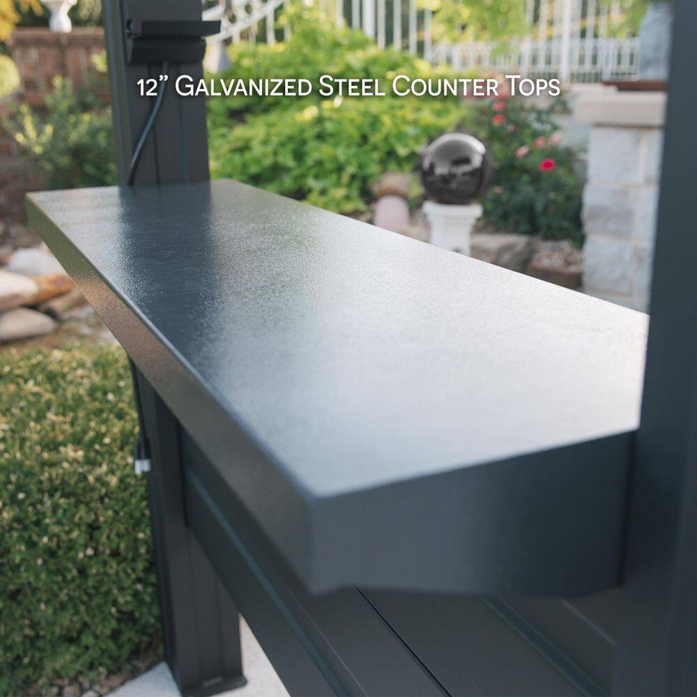 Rockport Black Steel Grill Gazebo with Galvanized Countertops