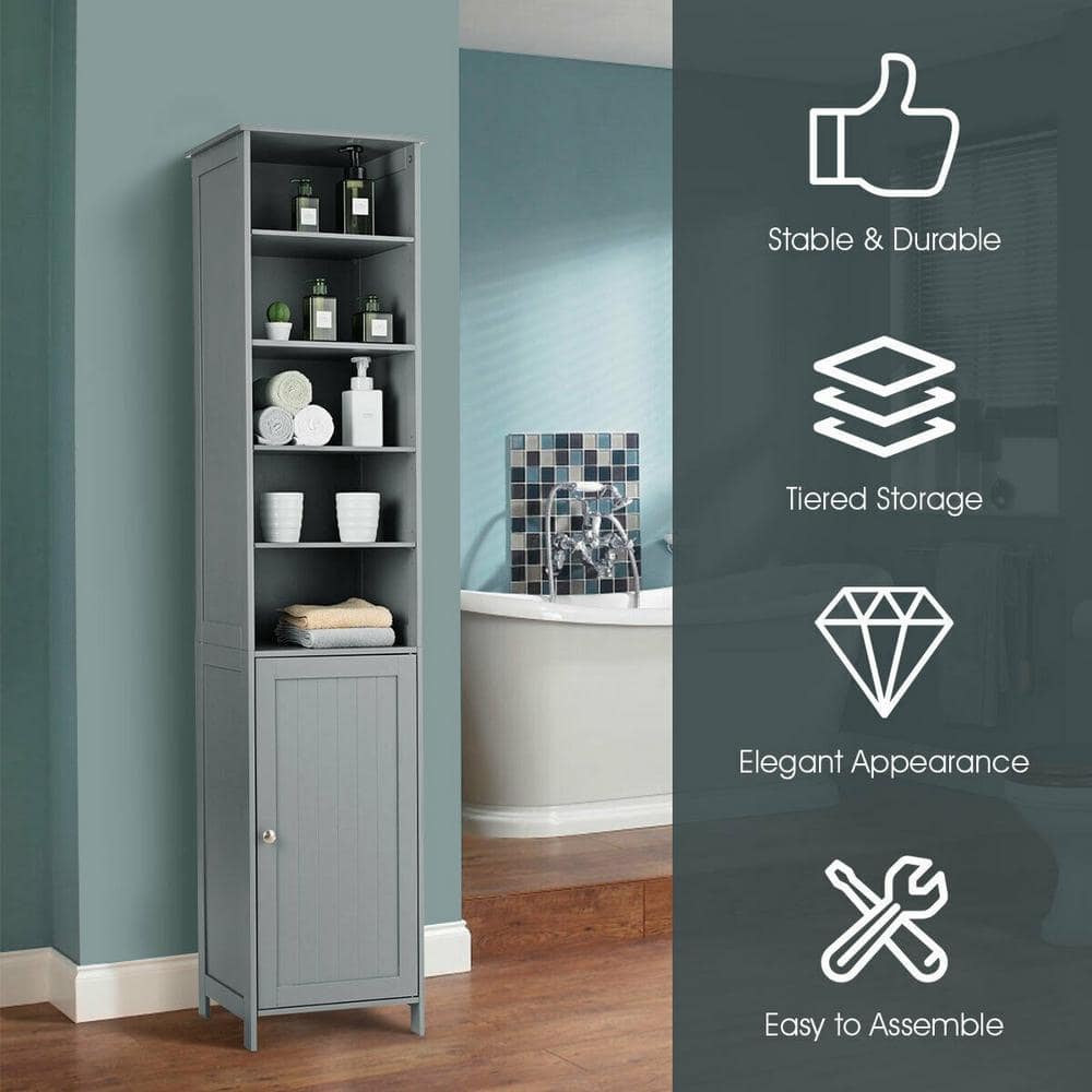 Gray Tall MDF Living Room Cabinet with Adjustable Shelving