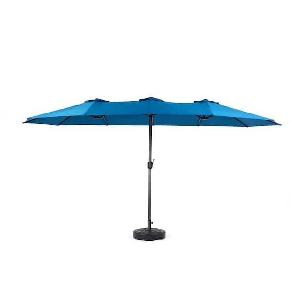 Unbranded Market Umbrella, 14.8 ft. Powder Coated Steel Market Double Sided Patio Umbrella in Dark Blue with Easy Crank