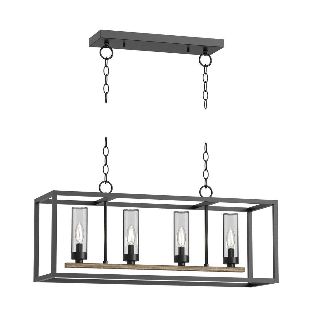 Hampton Bay Collier 4Light Gray Wood Outdoor Chandelier with Pewter