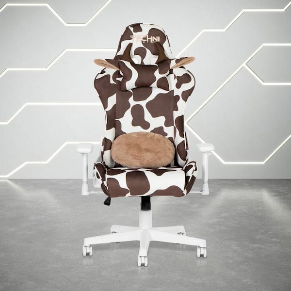 Techni Sport TS85 Cow Series Fabric Reclining Ergonomic Gaming Chair in Brown with Height Adjustable Arms