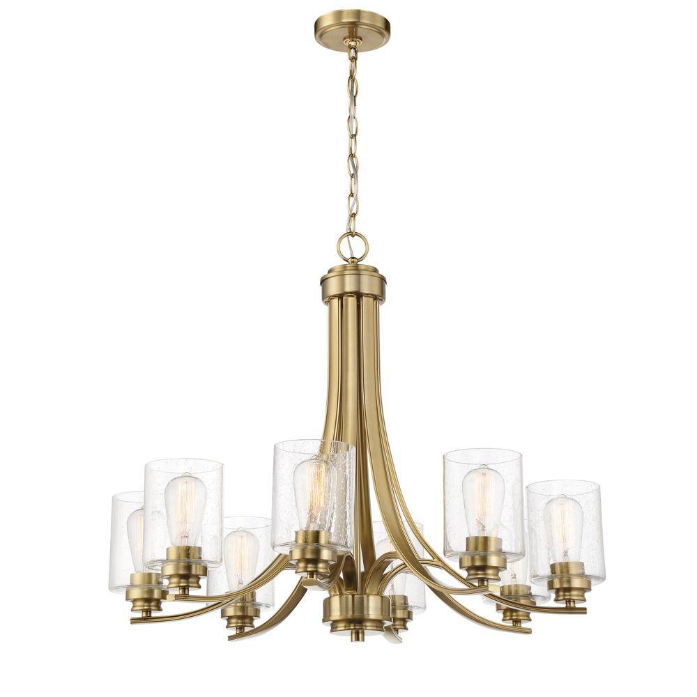 Satin Brass and Clear Seeded Glass 8-Light Chandelier