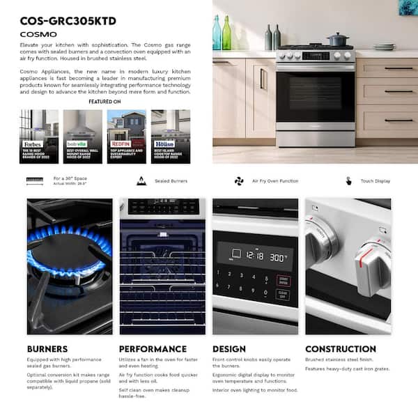 Cosmo 30 in. Lumin Collection 6.1 cu. ft. Gas Range with 5 Burners