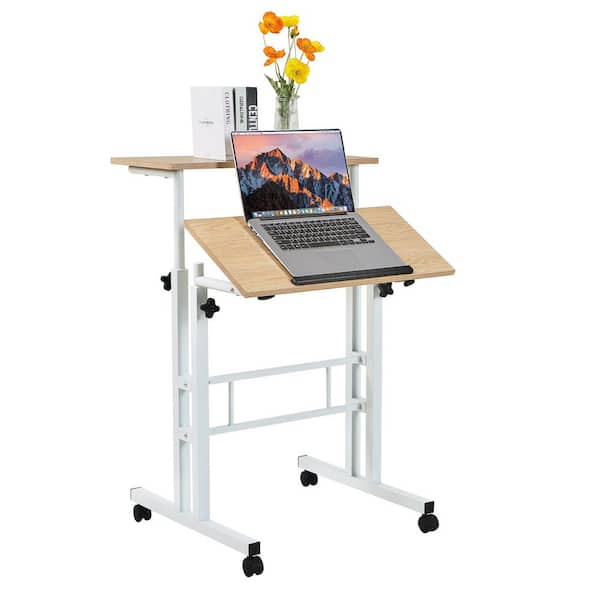 VECELO 24 in. Rolling Standing Desk with Adjustable Height and Tilt Panel - Mobile Laptop Cart with Wheels Brown Computer Desk