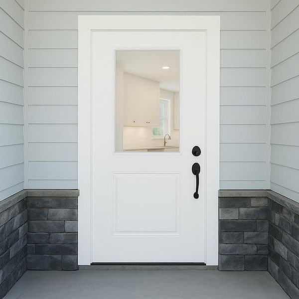Legacy 30 in. x 80 in. Universal Handing 1/2-Lite Clear Glass Unfinished Fiberglass Front Door Slab