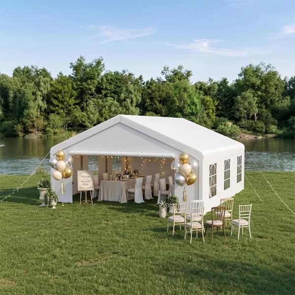 Party Tent 20 x 20 ft.,400 sq. ft. 160g PE Canopy,Galvanized Steel Frame with Mesh Screens and Roll-Up Doors for Wedding