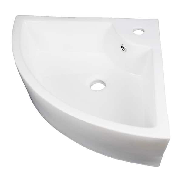 Hudson 25-7/8 in. Corner Vessel Bathroom Sink in White with Overflow
