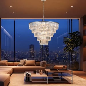 Ccrystal 24.8 in.Dia Contemporary 17-Light Chrome 5-Tiered Crystal Ring Chandelier or for Hotel and Living Room