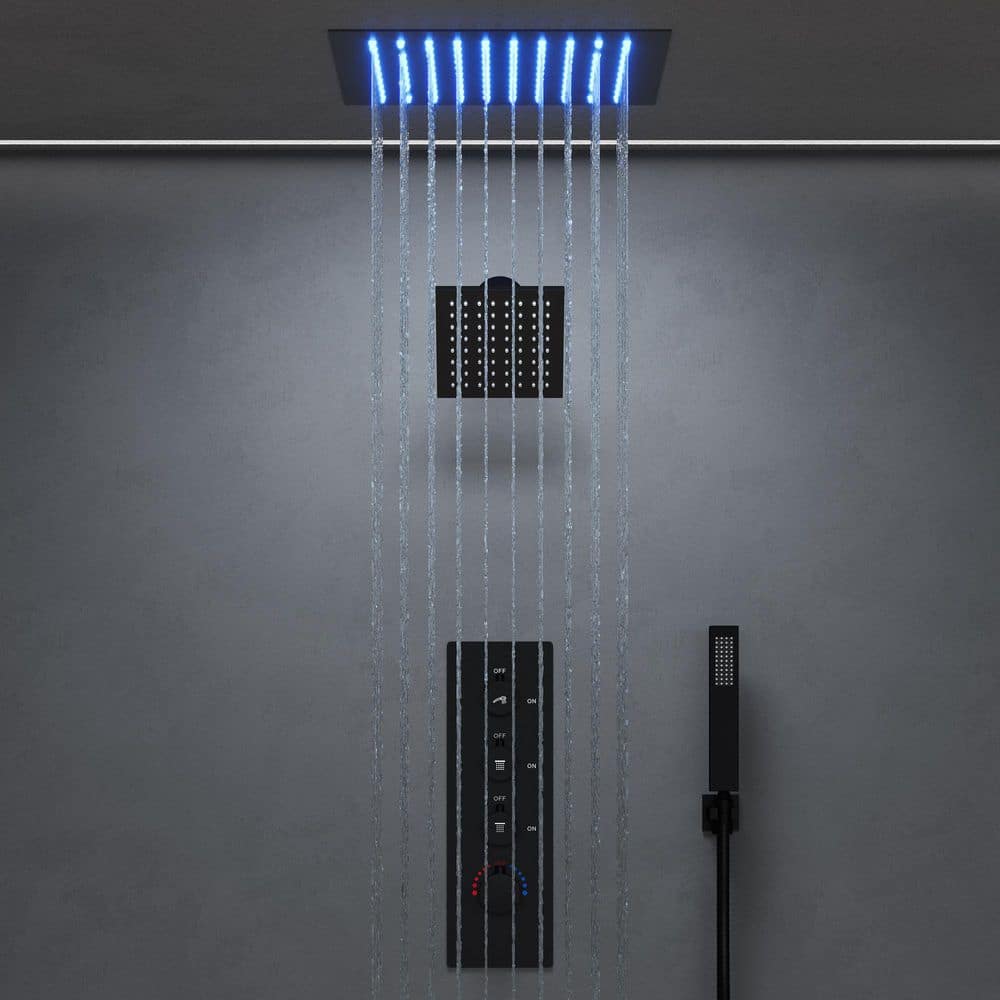 12 in. Mood Light Quadruple Handles 3-Spray Shower Faucet 2.5 GPM with LED, Anti Scald in. Matte Black price history on PriceWatchPro