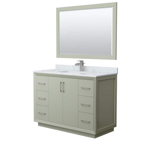 Wyndham Collection Strada 48 in. W x 22 in. D x 35 in. H Single Bath Vanity in Light Green with White Carrara Marble Top and 46 in. Mirror