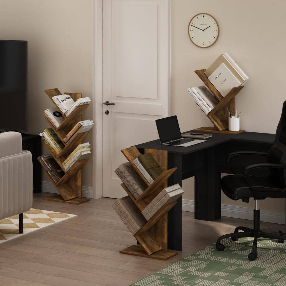 Amber Pine 5-Tier Tree Bookshelf with Rustic Finish