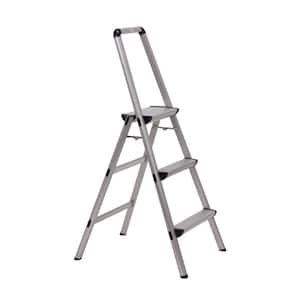 Ultra 3-Step Light Weight Aluminum Stool Folding Step Stool with Handle ANSIType II 225 lbs. Duty Rating