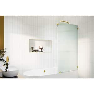 Aurora 34 in. W x 58.25 in. H Right-Hand Single Fixed Frameless Radius Tub Door Satin Brass with Fluted Glass