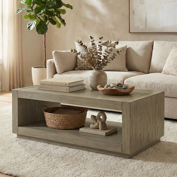 Marc 48 in. Modern Natural Rectangle Wood Coffee Table with Plinth Base