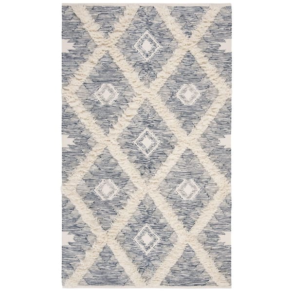 SAFAVIEH Kenya Blue/Ivory 6 ft. x 9 ft. High-Low Flokati Trellis Area Rug