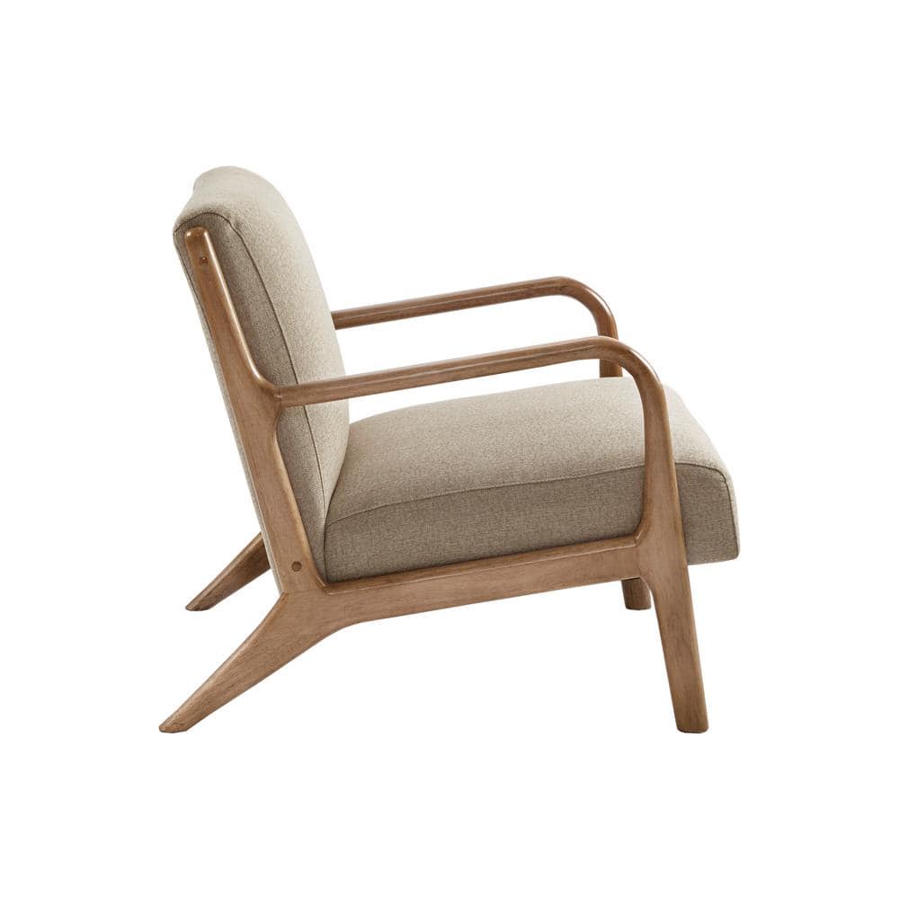 Taupe Upholstered Elm Wood Mid-Century Lounge Chair