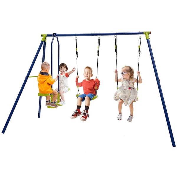 Gymax 440 lbs. Swing Set 2-in-1 Kids Swing Stand with 2 Swings and 1 Glider for Backyard