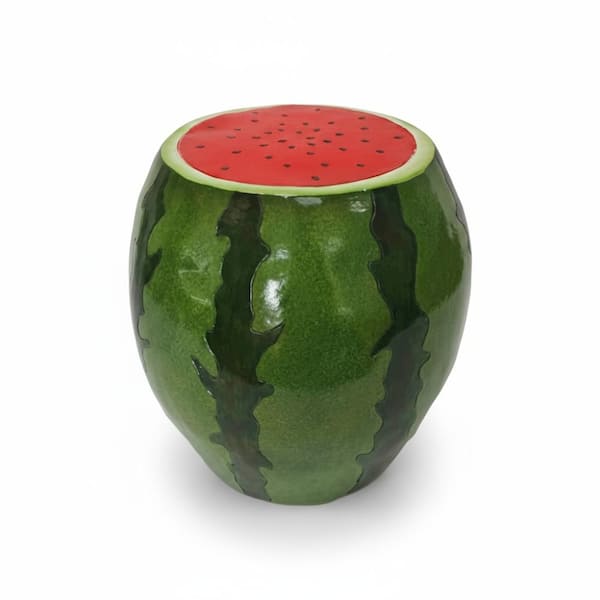 13.4 in. Oversized Watermelon Resin Stool, Multi-Purpose Side Table for Garden
