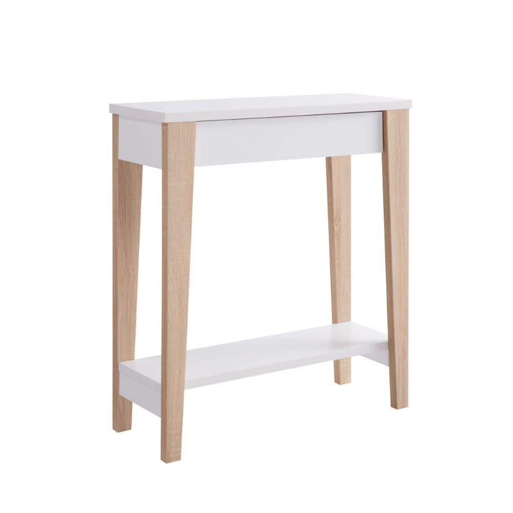 Benjara 11.5 In. White And Brown Rectangle Wood Top Console Table With ...