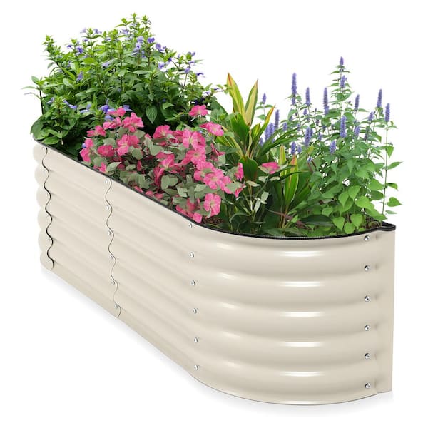 60 in. W x 24 in. H Beige Semi-Oval Galvanized Metal Raised Garden Bed Wall-Backed Planter Box