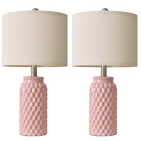 20 in. Pink Ceramic Bedside Table Lamp Set of 2 with No Bulbs