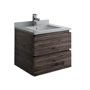 Formosa 24 in. Modern Wall Hung Vanity in Warm Gray with Quartz Stone Vanity Top in White with White Basin