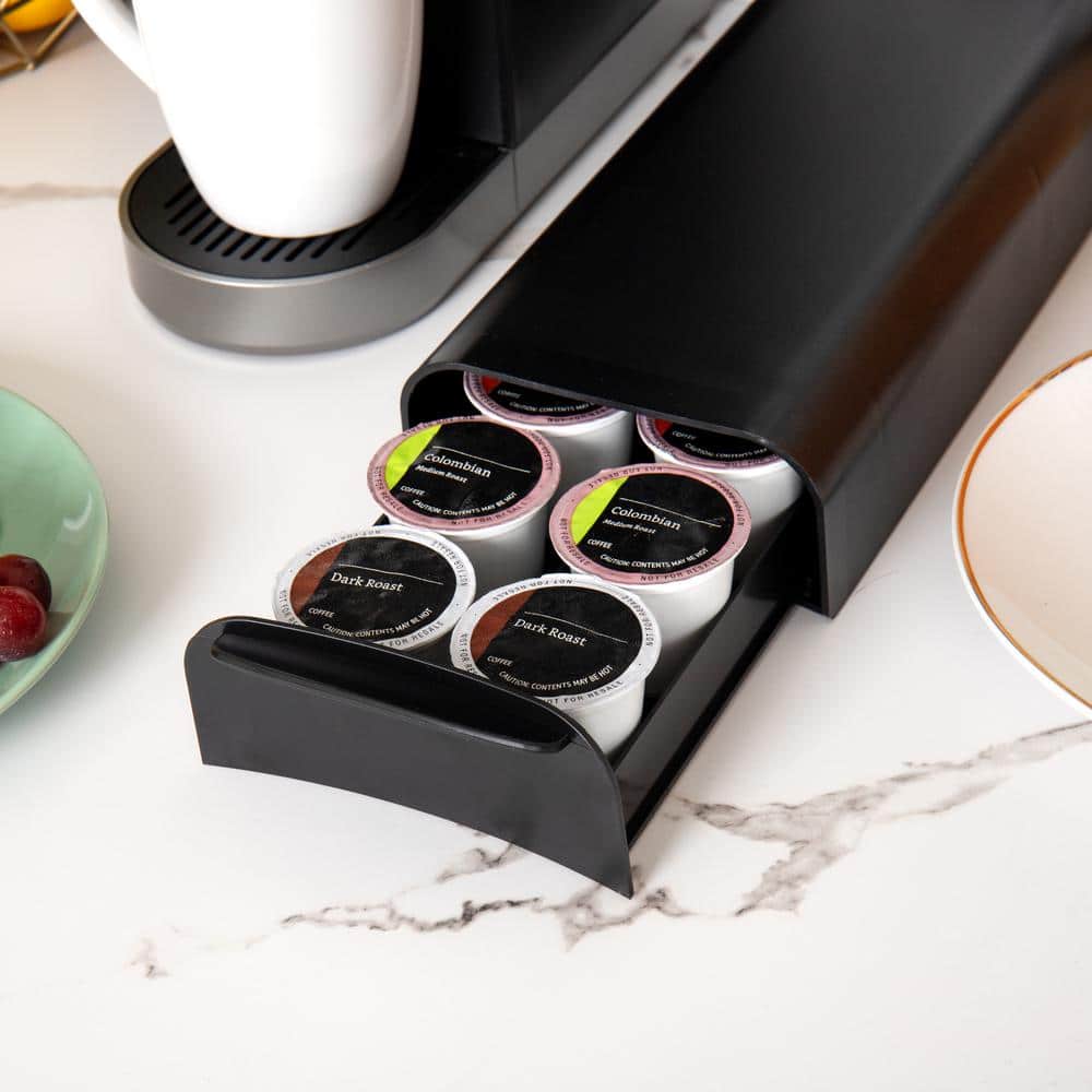 Compact Black Plastic Coffee Pod Drawer for 28 Capsules