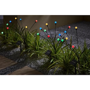 Black Solar Powered Integrated LED Multi-Color Weather Resistant Firefly Path Light