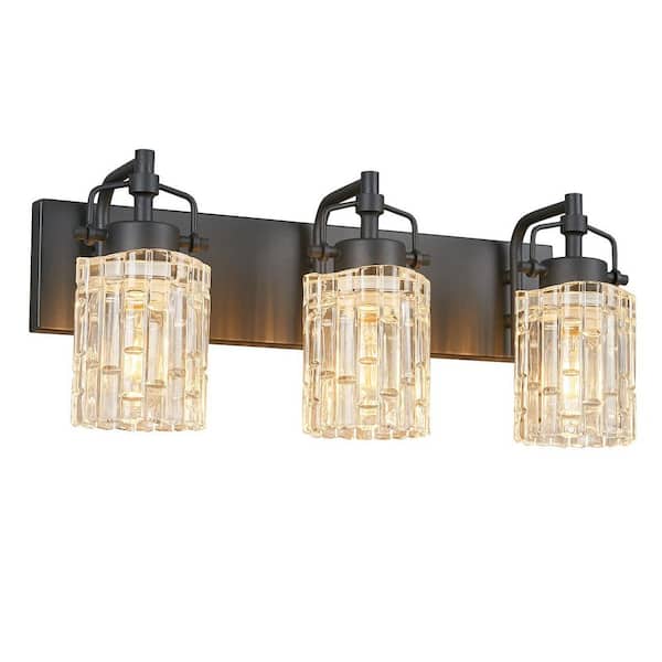 Home Lighting 19.68 in. 3-Light SandBlack Modern Vanity Light with Crystal Glass Shade Bathroom Light Fixture