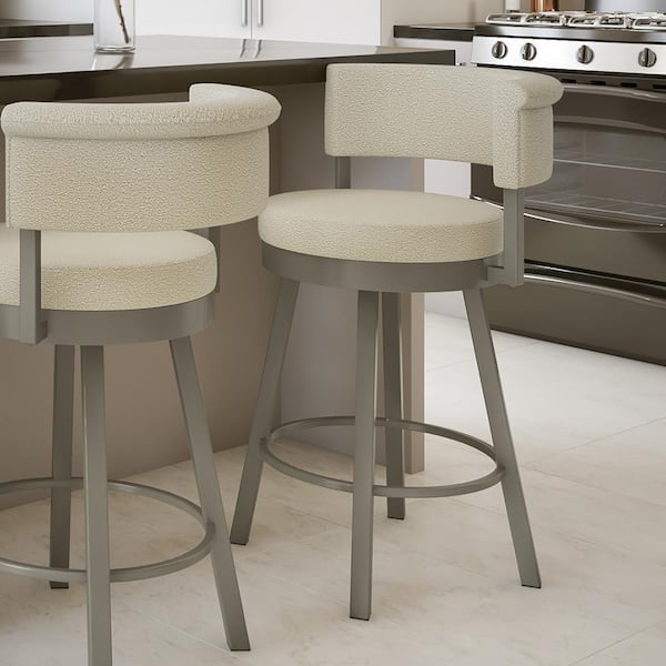 Amisco Rosco 30.75 in. Cream boucle polyester/Grey Metal Bar Stool