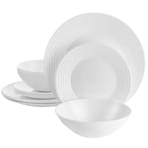 Patio 12-Piece White Tempered Opal Glass Dinnerware Set