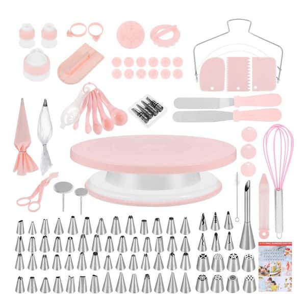 64-Piece Stainless Steel Cake Decorating Kit w/ Turntable, Icing Tips, Piping Bags, Scrapers, Spatulas, Fondant Molds