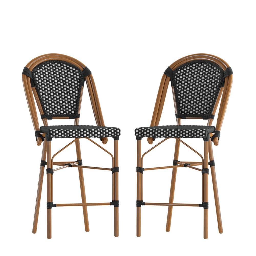 41.5 in. Black/White/Natural Mid-Back Metal Bar Stool with Rattan Seat (Set of 2) price history on PriceWatchPro