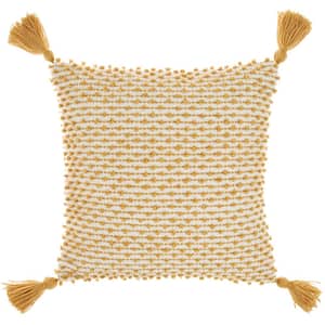 Yellow Embroidered 18 in. x 18 in. Indoor/Outdoor Throw Pillow
