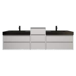 MIA 103 in. W x 20 in. D x 30 in. H Double Sink Middle Cabinet Bath Vanity in Gloss White with Black Stainless Steel Top