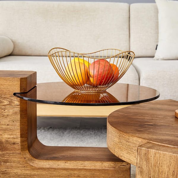 Sudzendf Brown Double-Decker Wood Outdoor Coffee Table KIKIO205966