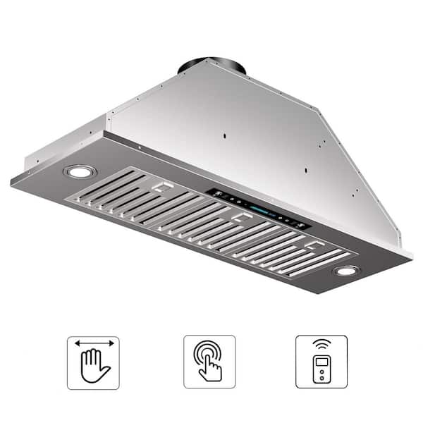 36 in. 900 CFM Convertible Ducted to Ductless Insert Range Hood in Stainless Steel with Gesture,Touch and Remote Control