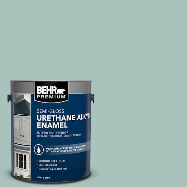 BEHR PREMIUM 1 gal. #T17-08 Polished Aqua Urethane Alkyd Semi-Gloss Enamel Interior/Exterior Paint