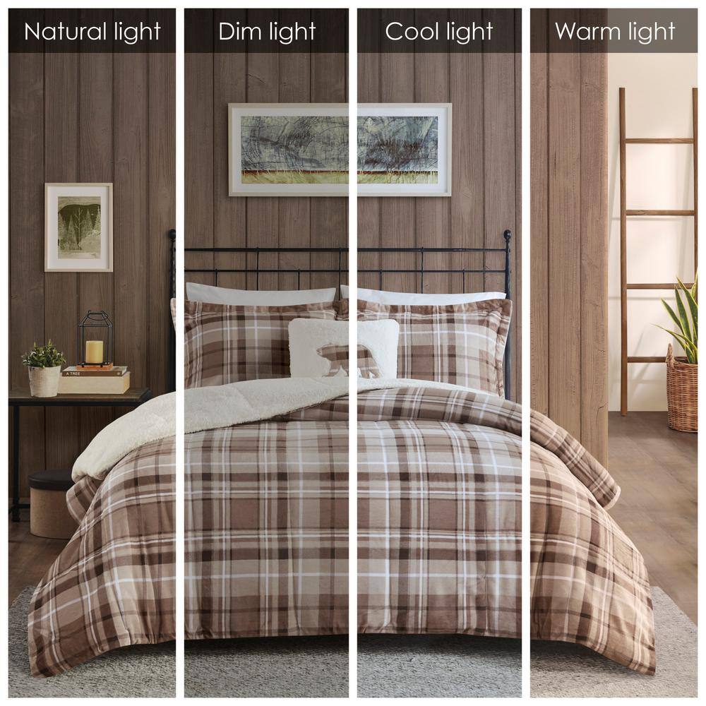 Queen Tan Plaid Down Alternative Comforter Set with Shams