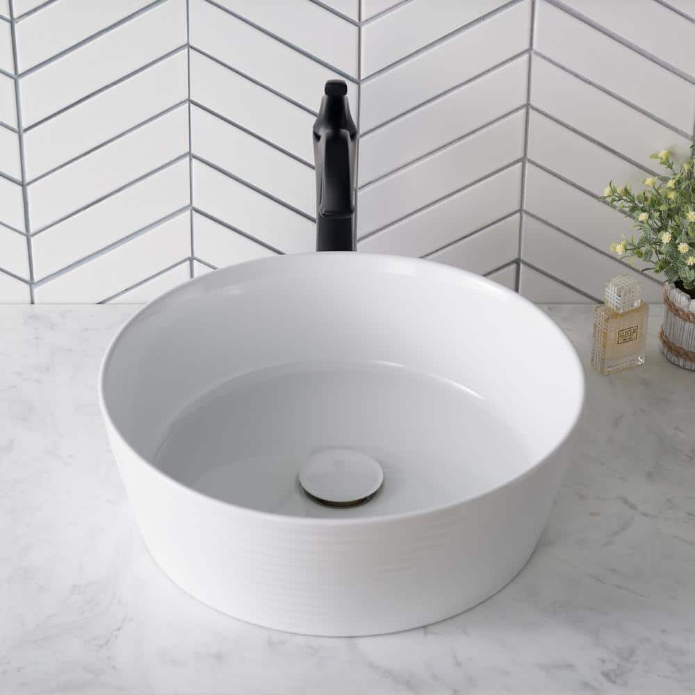 White Round Ceramic Vessel Bathroom Sink with Ultra-Slim Edges