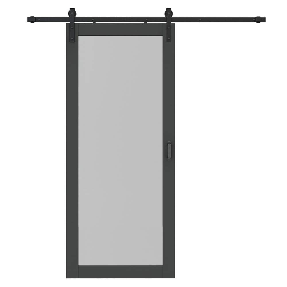 36-in x 84-in Black MDF Barn Door with Frosted Glass