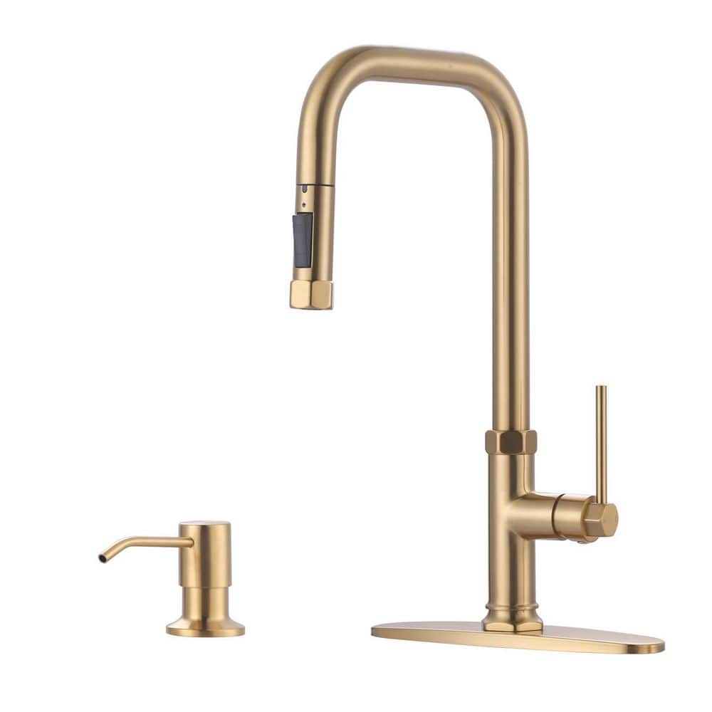 Single Handle Pull Down Sprayer Kitchen Faucet with 2-Mode Spray and Soap Dispenser in Brushed Gold price history on PriceWatchPro