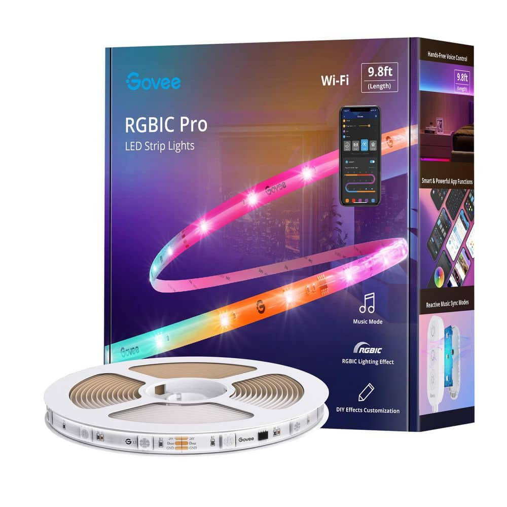 Govee RGBIC Pro 9.8 ft. Smart Color Changing LED White Tape Wi-Fi Enabled Strip  Light (1-Strip) H619ZAD1 - The Home Depot