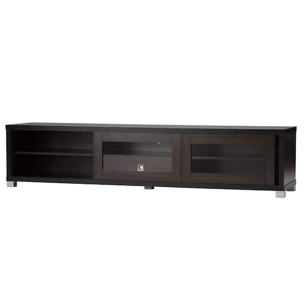 Baxton Studio Beasley 70 in. Dark Brown Wood TV Stand with 1 Drawer Fits TVs Up to 35 in. with Storage Doors