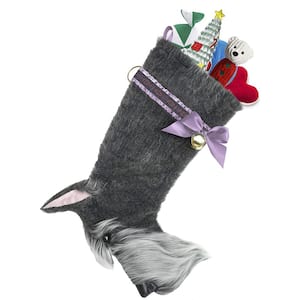 22 in. Grey Schnauzer Dog Faux Fur Christmas Stocking